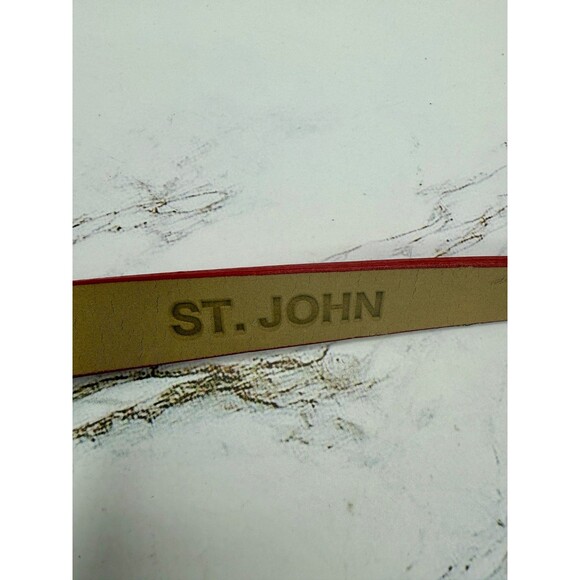 St John Red Belt XL Women 3/4" Patent Leather Luxury Gold Buckle Size 38-42” NWT - Picture 7 of 12